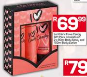 Lentheric I Love Candy Gift Pack Consists Of: 2 x 90ml Body Spray & 150ml Body Lotion