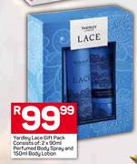 Yardley Lace Gift Pack Consists Of: 2 x 90ml Perfumed Body Spray & 150ml Body Lotion