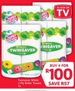 Twinsaver White 2-Ply Roller Towels 4s-For 4