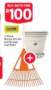 Addis 3-Piece Mocha Pot Set And Orange Leaf Rake