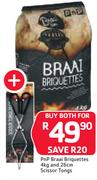 PnP Braai Briquettes-4kg & 26cm Scissor Tongs-For Both