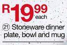 Stoneware Dinner Plate, Bowl And Mug-Each