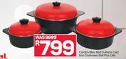 Cordon Bleu Red 3-Piece Cast Iron Cookware Set Plus Lids