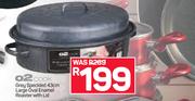 O2 Cook Grey Speckled 43cm Large Oval Enamel Roaster With Lid