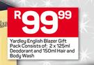 Yardley English Blazer Gift Pack Consist Of: 2 X 125ml Deodorant And 150ml Hair And Body Wash