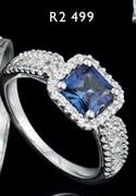 Sterling Silver, Sapphire & Diamonds Ring