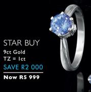 Streling Silver & Tanzanite 9ct Gold Ring TZ=1ct