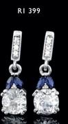 Sterling Silver, Sapphire & Diamonds Earring