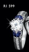 Sterling Silver, Sapphire & Diamonds Ring