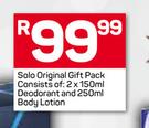 Solo Original Gift Pack Consist Of: 2 x 150ml Deodorant And 250ml Body Lotion