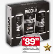 Lentheric Masculin Gift Pack Consist Of: 2 x 150ml Deodorant and 250ml Body Lotion.