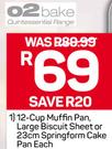 O2 Bake 12 Cup Muffin Pan,Large Biscuit Sheet Or 23cm Springform Cake Pan-Each