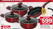Modern Living 7 Piece Red Non Stick Cookware Set With Marble Coating