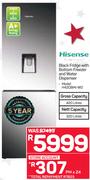 Hiesense Black Fridge With Bottom Freezer and Water Dispenser H420BMI-WD