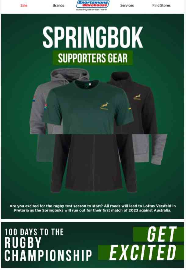 Sportsmans Warehouse : Springbok Supporters Gear (Request Valid Date From Retailer) â www.guzzle 