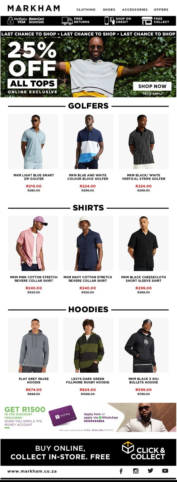 Markham : 25% Off All Tops (Request Valid Date From Retailer) —  m.guzzle.co.za