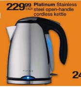 Platinum Stainless Steel Open Handle Cordless Kettle