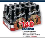 Carling Black Label Cans-24 x 330ml Or  Non-Returnable Bottles-24 x 340ml - Per Case