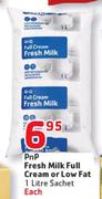 PnP Fresh Milk Full Cream Or Low Fat Sachet-1L Each