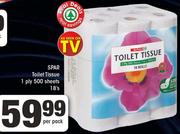 Spar Toilet Tissue 1 Ply 500 Sheets-18's Per Pack