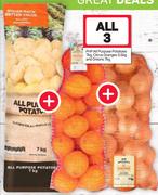 PnP All Purpose Potatos 7kg, Citrus Oranges 5.5Kg And Onion 7kg-For All 3