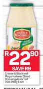 Crosse & Blackwell Mayonnaise Or Salad Dressing 750-790g-Each