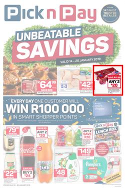 Pick n Pay Eastern Cape : Unbeatable Savings (14 Jan - 20 Jan 2019), page 1
