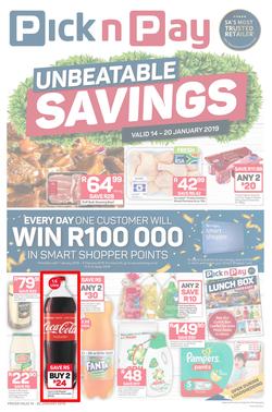 Pick n Pay Eastern Cape : Unbeatable Savings (14 Jan - 20 Jan 2019), page 1