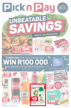 Pick n Pay Eastern Cape : Unbeatable Savings (14 Jan - 20 Jan 2019), page 1