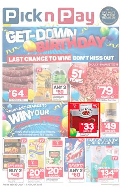 Pick n Pay : Birthday Deals (30 Jul - 05 Aug 2018), page 1