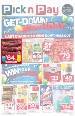 Pick n Pay : Birthday Deals (30 Jul - 05 Aug 2018), page 1