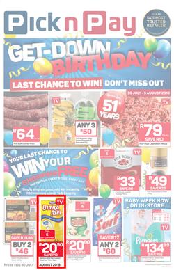 Pick n Pay : Birthday Deals (30 Jul - 05 Aug 2018), page 1