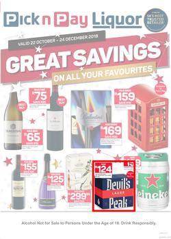 Pick n Pay Liquor : Great Savings On All Your Favourites (22 Oct - 24 Dec 2018), page 1