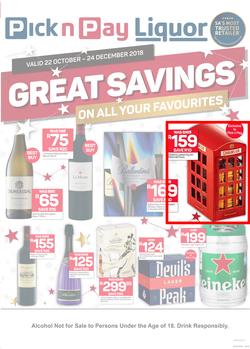 Pick n Pay Liquor : Great Savings On All Your Favourites (22 Oct - 24 Dec 2018), page 1