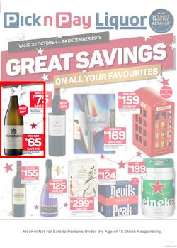 Pick n Pay Liquor : Great Savings On All Your Favourites (22 Oct - 24 Dec 2018), page 1