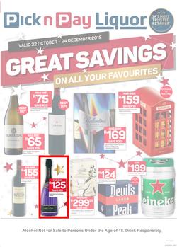 Pick n Pay Liquor : Great Savings On All Your Favourites (22 Oct - 24 Dec 2018), page 1
