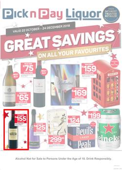 Pick n Pay Liquor : Great Savings On All Your Favourites (22 Oct - 24 Dec 2018), page 1