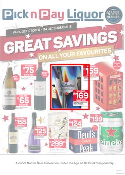 Pick n Pay Liquor : Great Savings On All Your Favourites (22 Oct - 24 Dec 2018), page 1