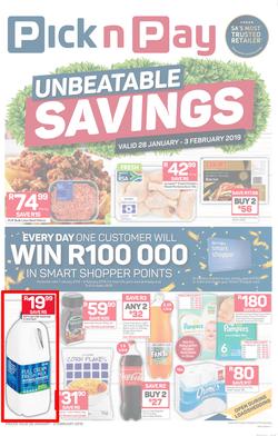 Pick n Pay Eastern Cape : Unbeatable Savings (28 Jan - 03 Feb 2019), page 1