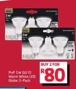 PnP 5W GU10 Warm White LED Globe 3 Pack-For 2