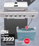 Megamaster 5 Burner Gas Braai With A Free Big Jim 45Ltr Silver Cooler Box