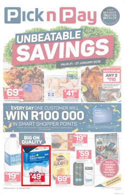 Pick n Pay Western Cape  : Unbeatable Savings (21 Jan - 27 Jan 2019), page 1