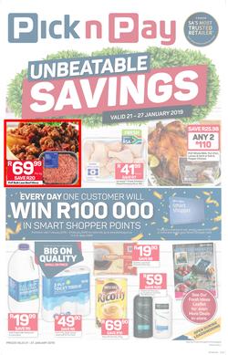 Pick n Pay Western Cape  : Unbeatable Savings (21 Jan - 27 Jan 2019), page 1