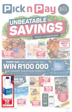 Pick n Pay Western Cape  : Unbeatable Savings (21 Jan - 27 Jan 2019), page 1