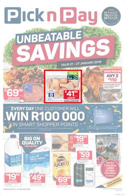 Pick n Pay Western Cape  : Unbeatable Savings (21 Jan - 27 Jan 2019), page 1