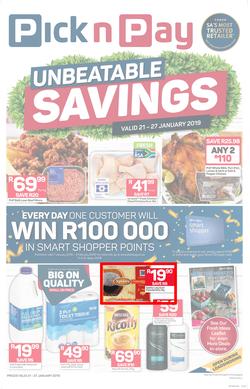 Pick n Pay Western Cape  : Unbeatable Savings (21 Jan - 27 Jan 2019), page 1