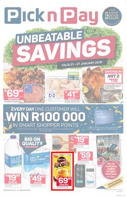 Pick n Pay Western Cape  : Unbeatable Savings (21 Jan - 27 Jan 2019), page 1
