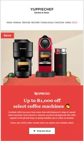 Yuppiechef : R1000 Off Select Coffee Machines (Request Valid Date From Retailer)