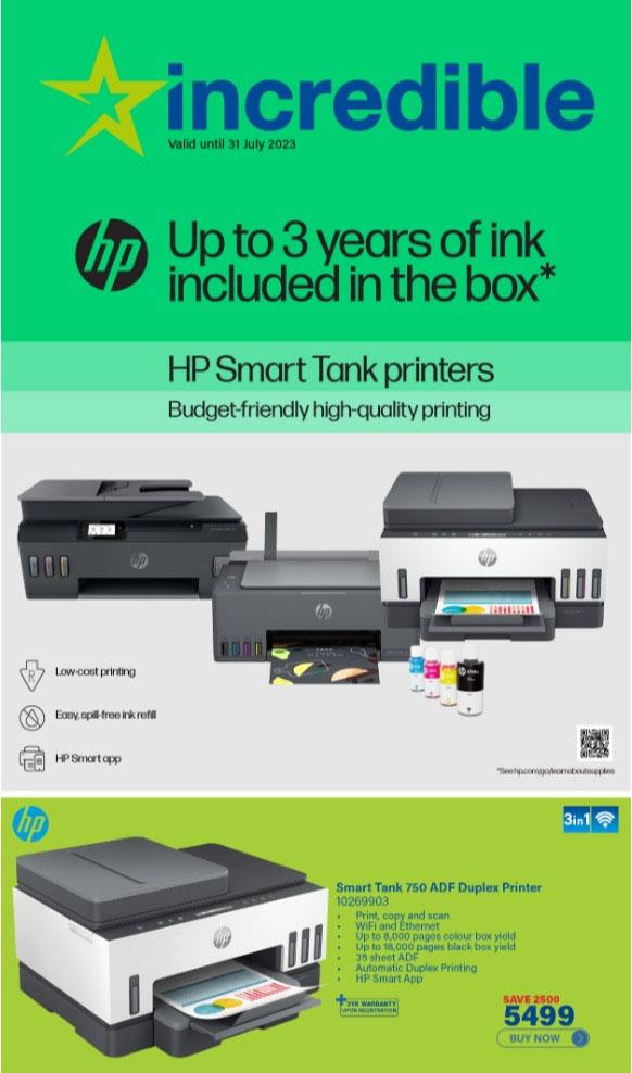 Incredible Connection HP Smart Tank Printers (24 July 31 July 2023