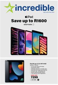 Incredible Connection : Apple iPad Save Up To R1600 (09 November - 19 November 2023)